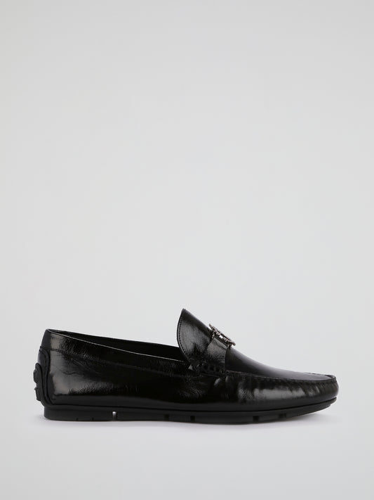 Black Patent Leather Monogram Loafers