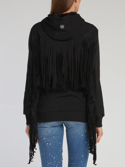 Black Crystal Logo Fringe Sweatshirt