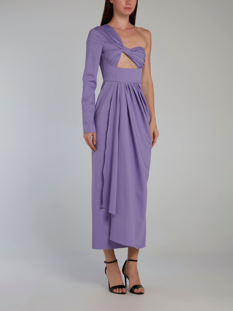 one of one midi dress purple Sade One Shoulder Ruched Midi Dress