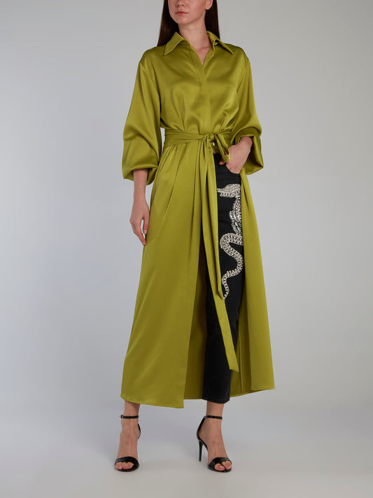 Chartreuse Tie Front Shirt Dress