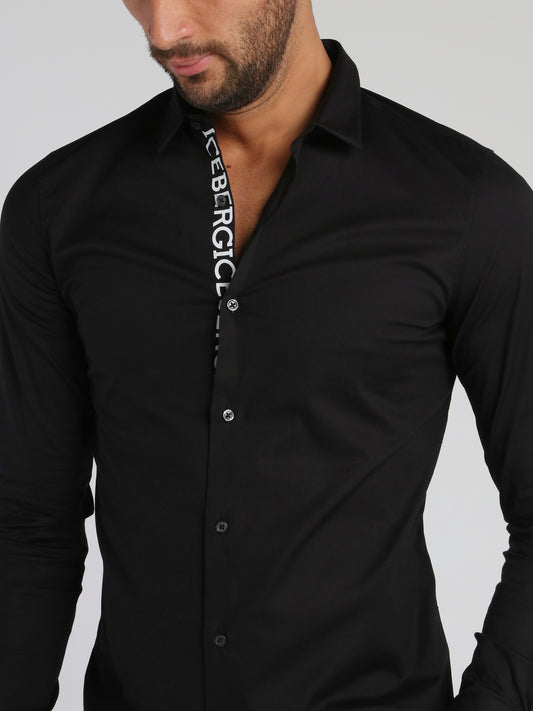 Black Logo Tape Long Sleeve Polo Shirt