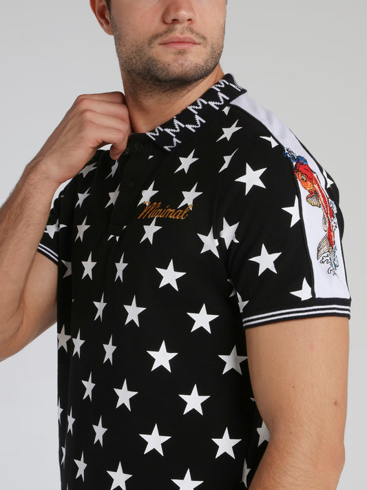Stars and Carp Printed Polo Shirt