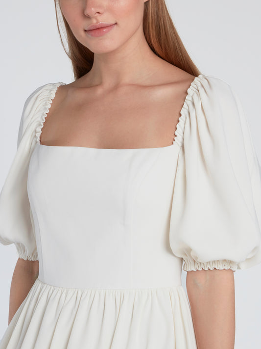 White Puff Sleeve Mini Dress