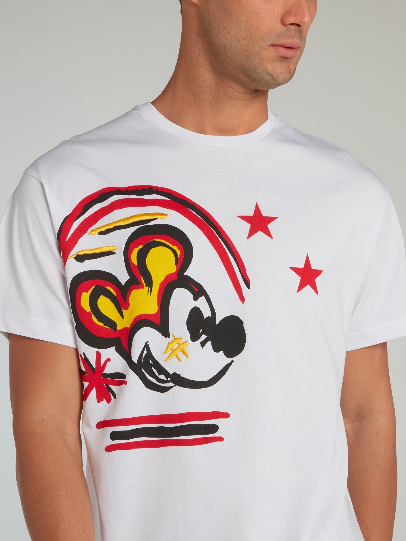 Mickey Mouse White Paint Print T-Shirt