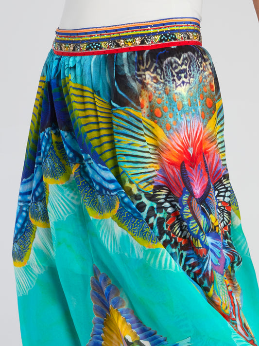 Side Split Overlay Silk Maxi Skirt