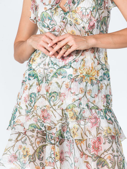 Платье из шифона с рюшами и цветочным принтом