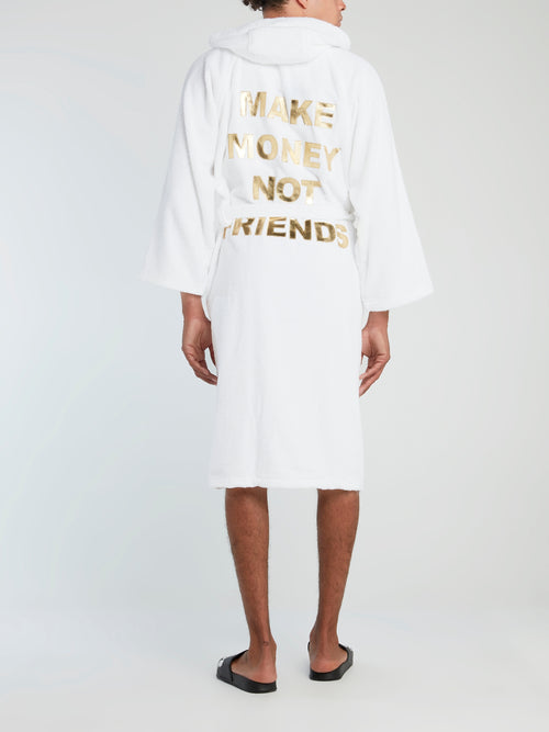 logo-embroidered bathrobe in white