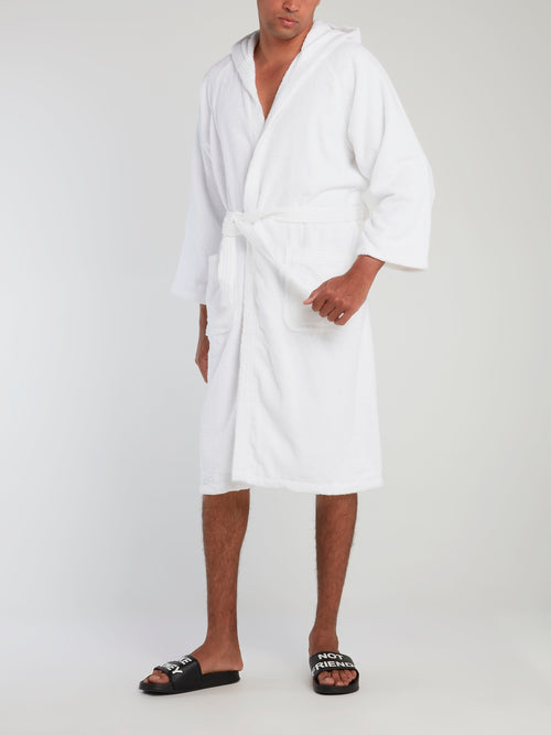 logo-embroidered bathrobe in black