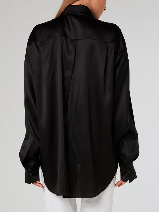 Black Oversized Silk Blouse