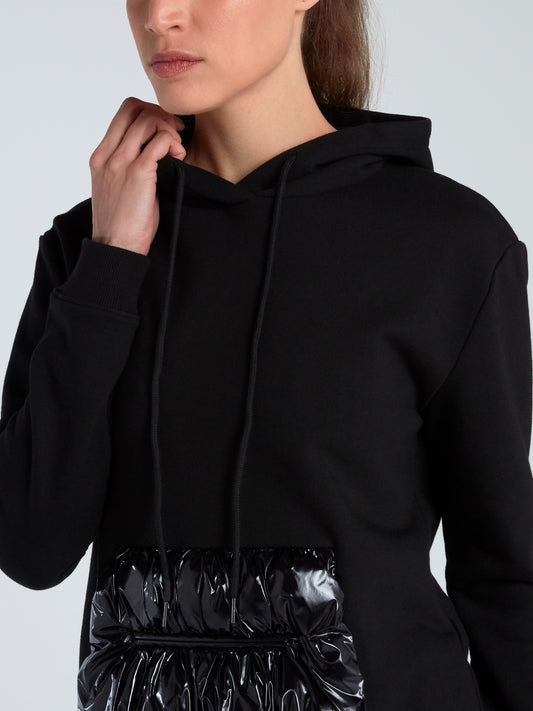 Black Puffer Pocket French Terry Hoodie