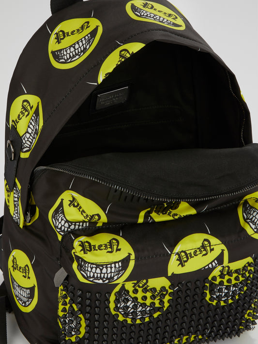 Black All-Over Print Studded Backpack