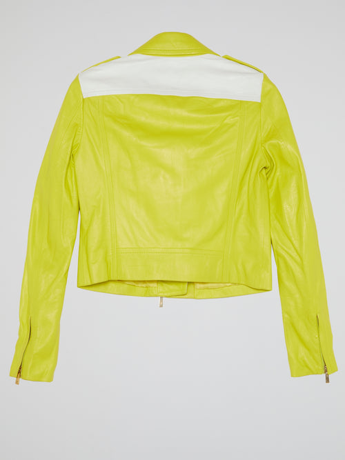 Chartreuse Leather Biker Jacket