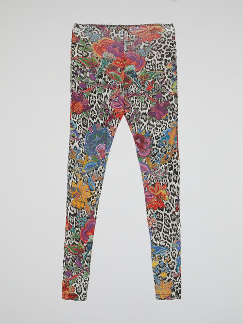 Leopard-Floral Print Leggings
