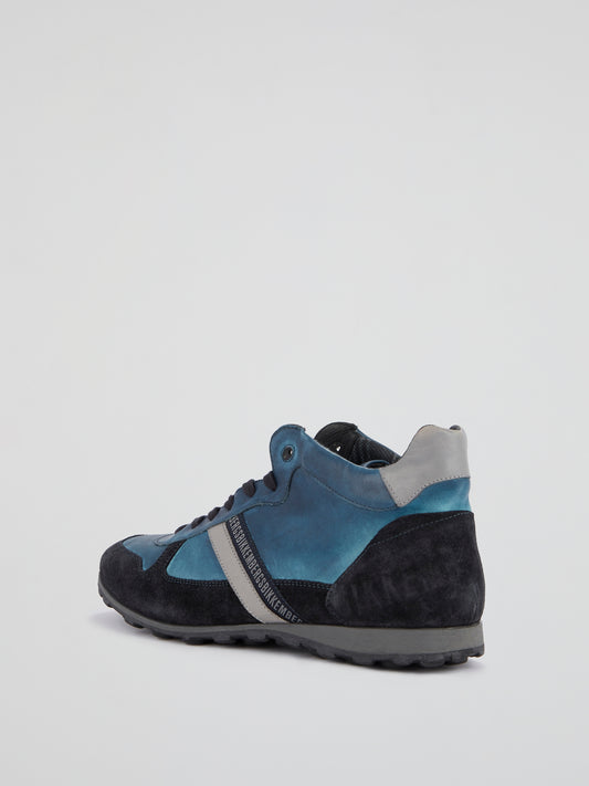 Blue High-Top Leather Shoes