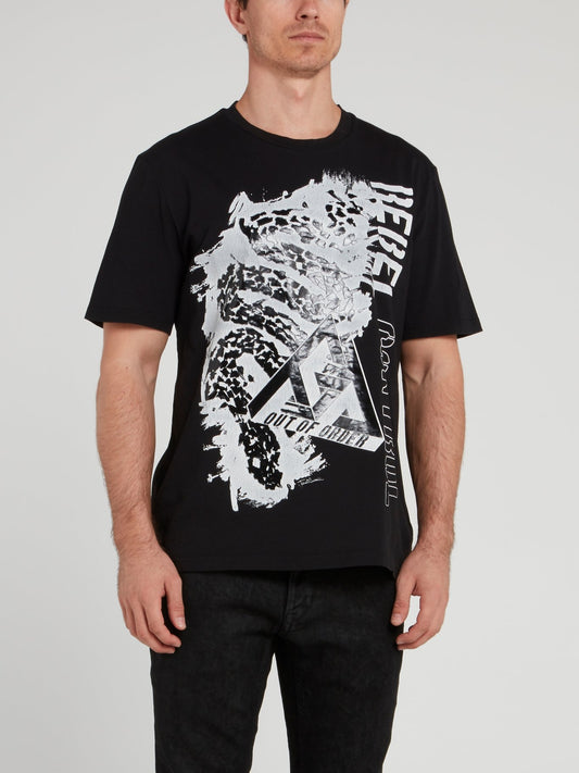 Black Sketch Printed T-Shirt