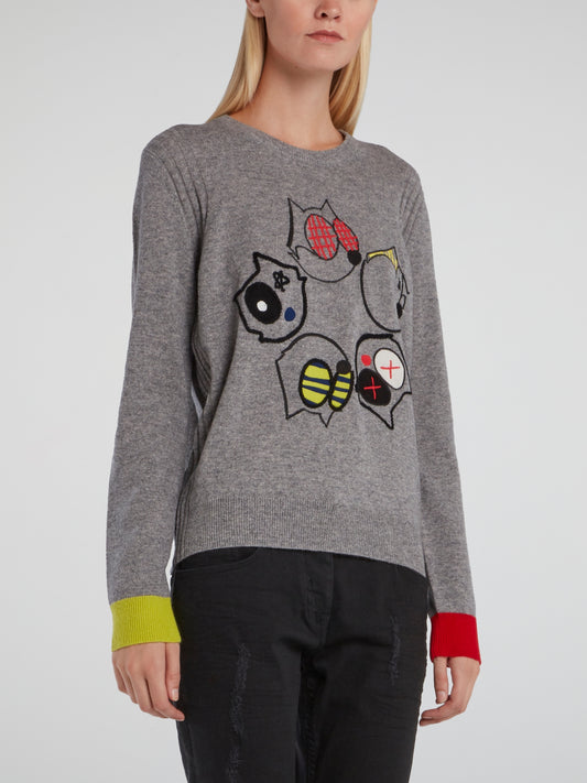 Grey Felix The Cat Knitted Top