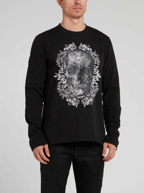 Black Skull Print Sweatshirt