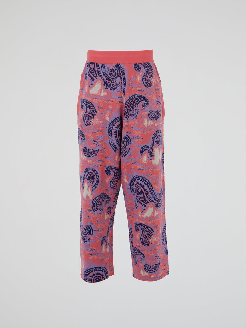 Paisley Print Ribbed Waist Pants