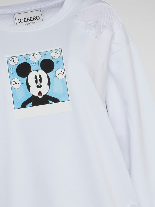 Mickey Mouse White Ripped Sweatshirt