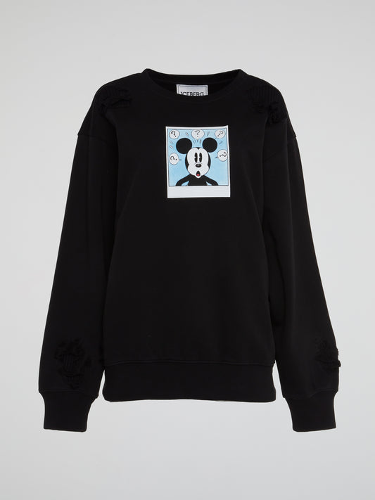 Mickey Mouse Black Ripped Sweatshirt