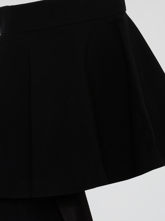 Black Pleated Asymmetric Mini Skirt
