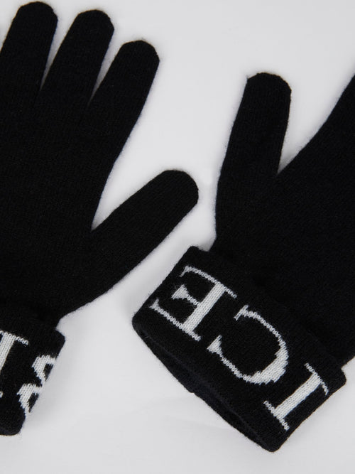 Черные вязаные перчатки с логотипом