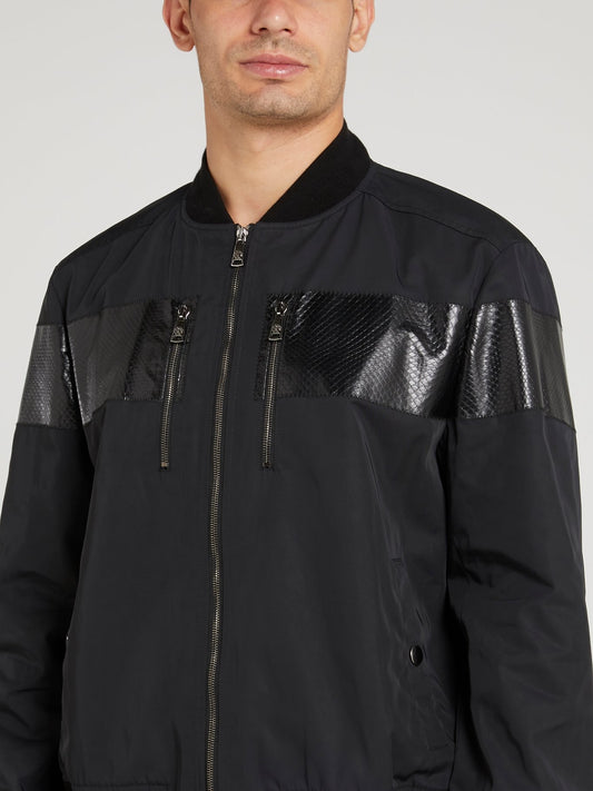Черная куртка со вставками с эффектом змеиной кожи